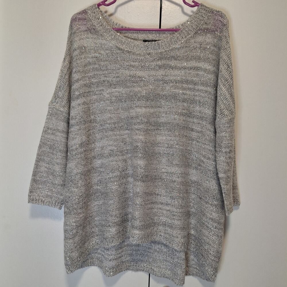 a..n.a. Light Grey Spacedye Silver Sparkly Knit Sweater Size XL